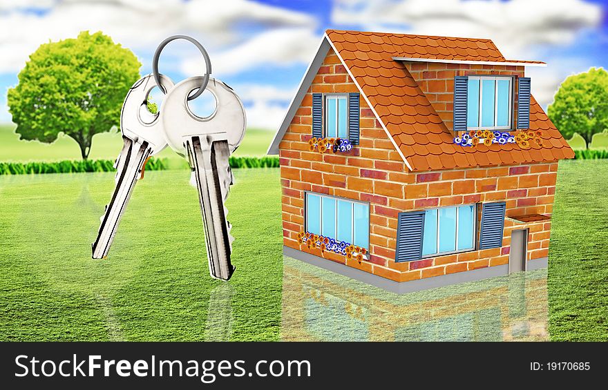 House with keys on grass