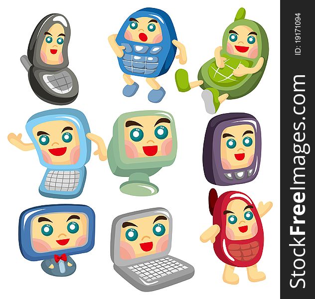 Cartoon computer and phone face icon