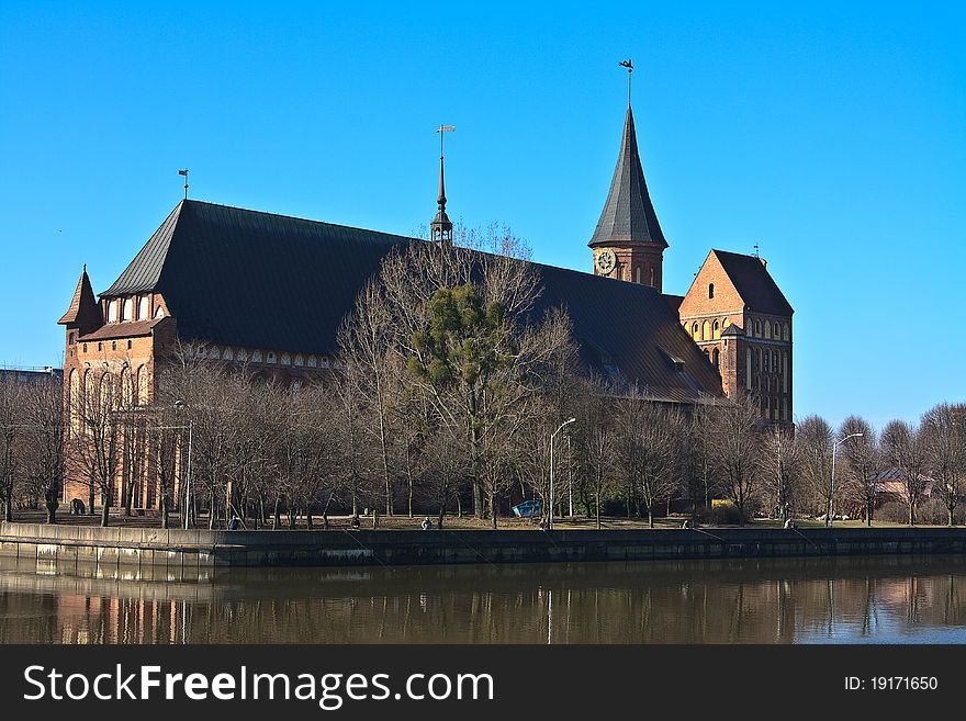 Scenic view on famous landmark of Kaliningrad in the center of town, Cathedral built in 13-14 century. Scenic view on famous landmark of Kaliningrad in the center of town, Cathedral built in 13-14 century.