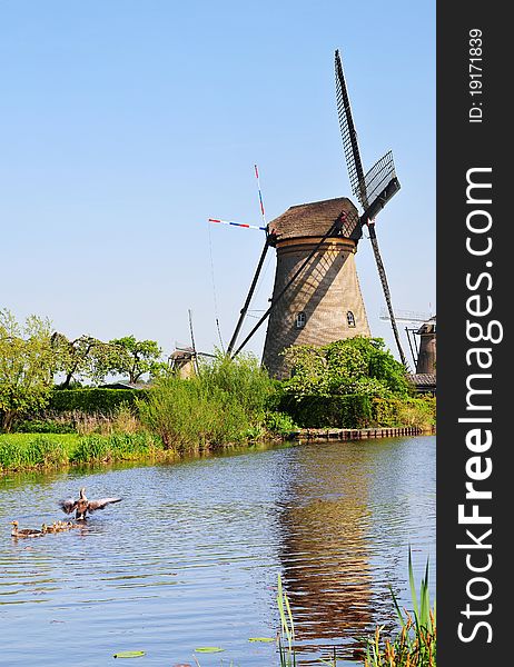 Vertical Panorama Of Canals And Water Mills