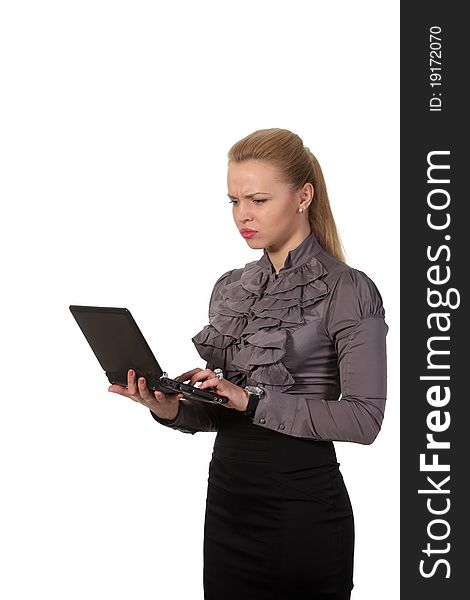 Young businesswoman hold a notebook. Young businesswoman hold a notebook