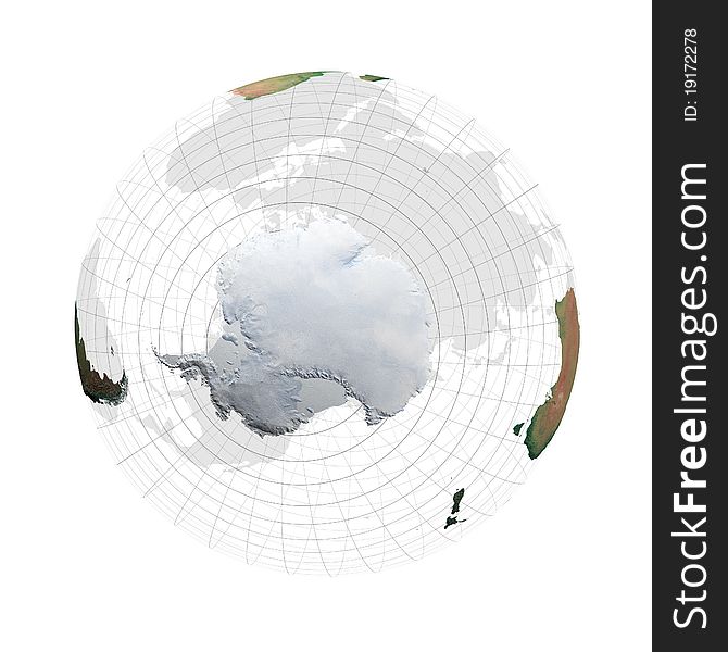 Transparent globe with continents and grid system against a white background