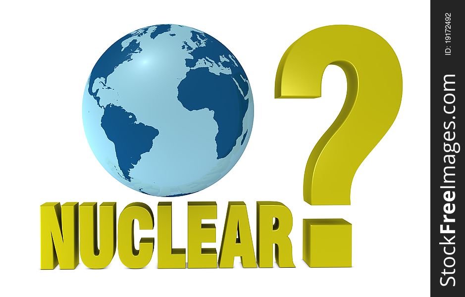 One 3d render that show the concept of a question about the nuclear energy. One 3d render that show the concept of a question about the nuclear energy