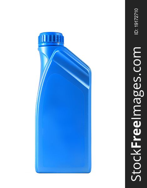 A blue motor oil bottleisolated on white background