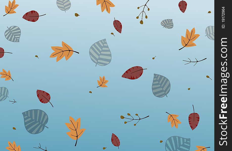 Illustration of leaves and branches on a blue gradient background. Illustration of leaves and branches on a blue gradient background