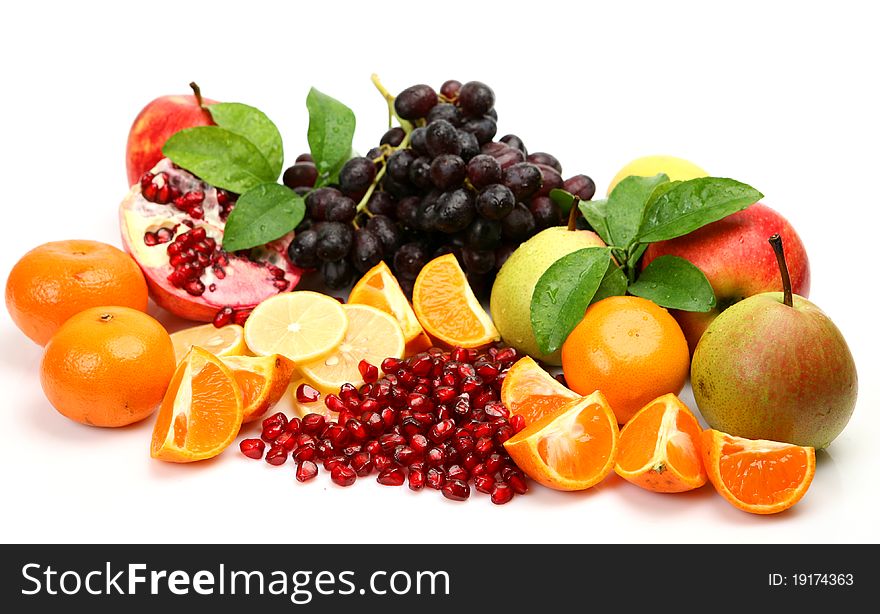 Ripe fruit on a white background