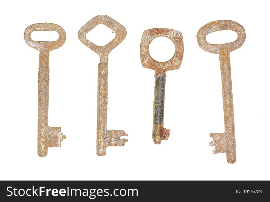 Collection old keys on white background