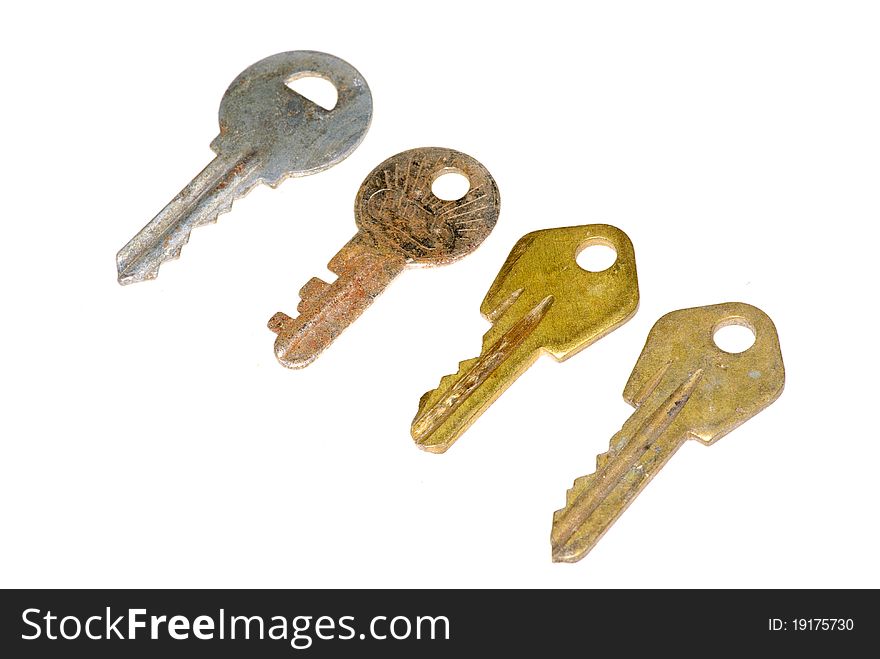 Collection old keys on white background