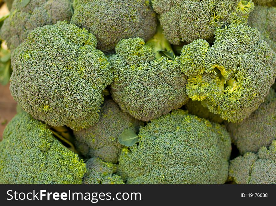 Broccoli cabbages on a market