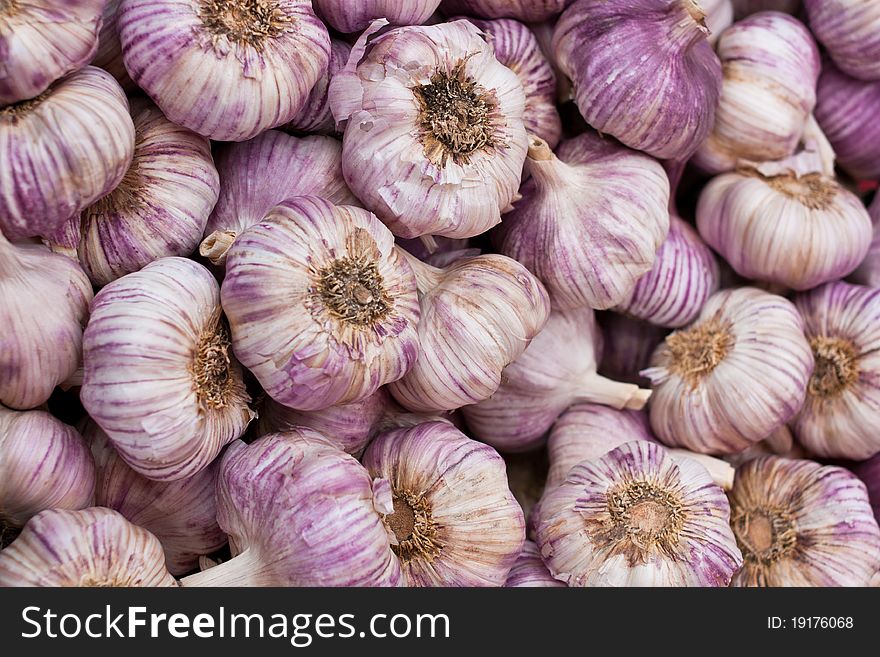 Bunch of garlic on a market. Bunch of garlic on a market