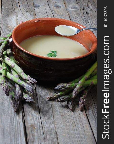 Close Up Of Asparagus Soup With A Spoon