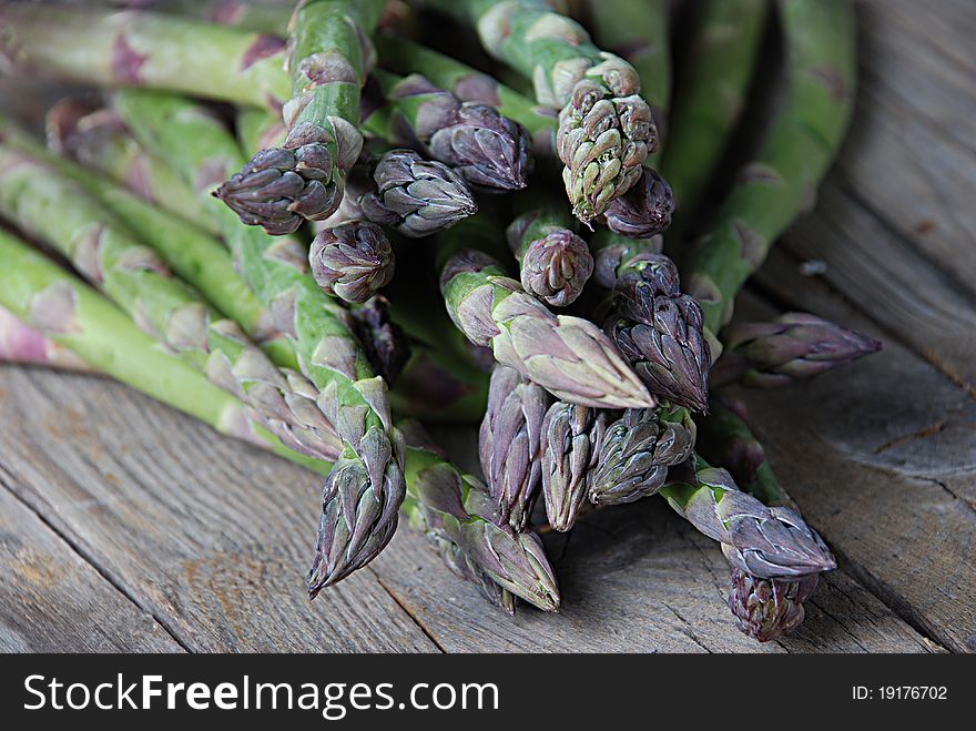 Close up of bunch of asparagus on top