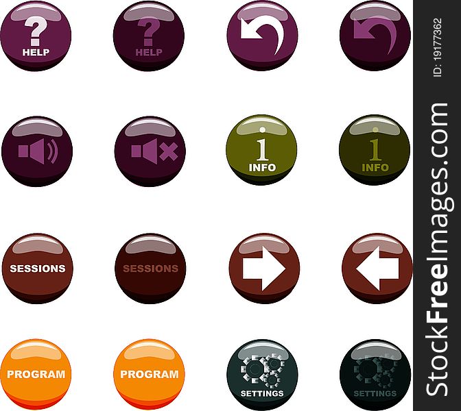Button icon set in 4 colors