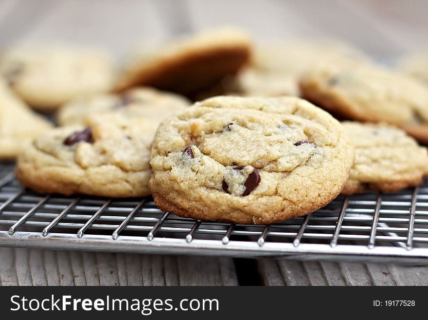 Chocolate chip chookes cooling on wire rack. Chocolate chip chookes cooling on wire rack.