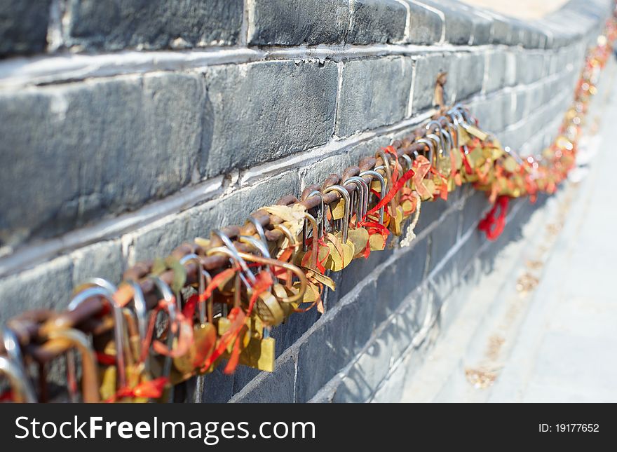 Locks on a chain for good luck. Locks on a chain for good luck