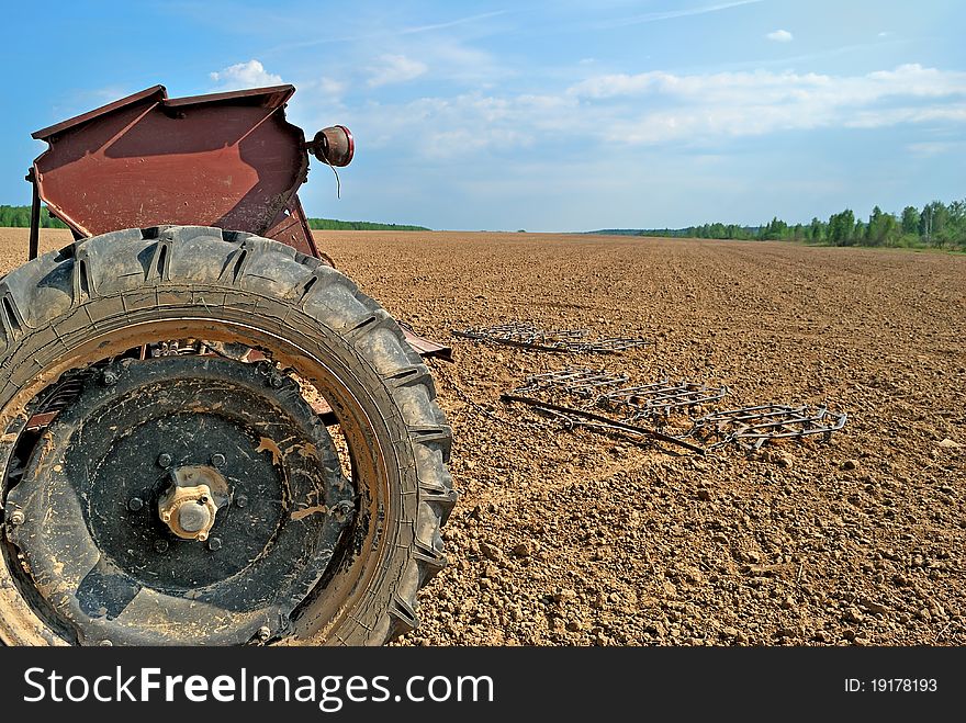 Seeder. Agricultural machinery. Planting of spring.