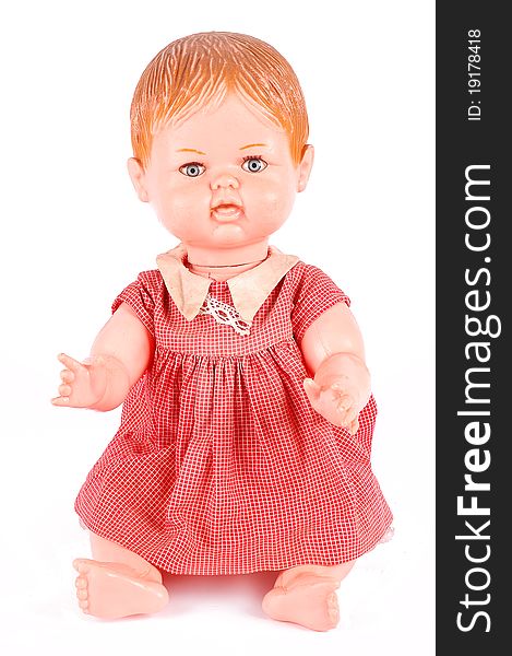 Antique doll isolated on a white background