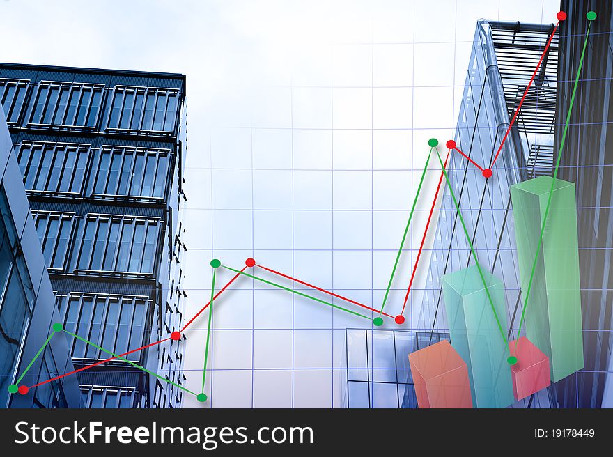 Chart and grid with skyscrapers background. Chart and grid with skyscrapers background