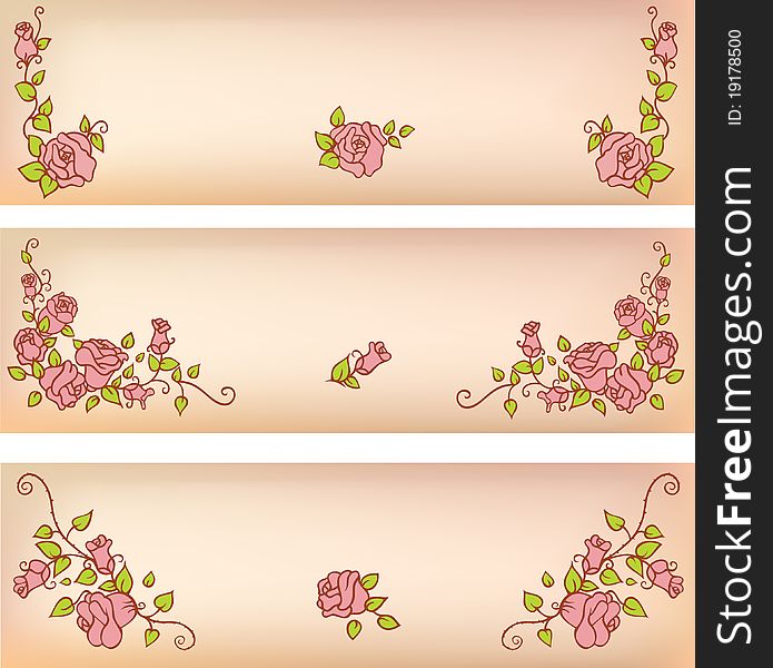 Set of banners with decorative roses. Set of banners with decorative roses