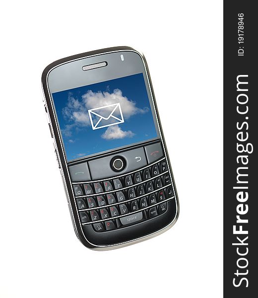 A mobile phone isolated against a white background