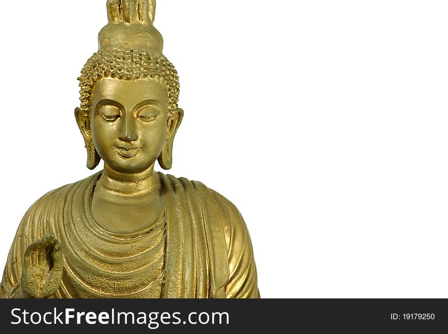 Closeup of a buddha statue isolated on white