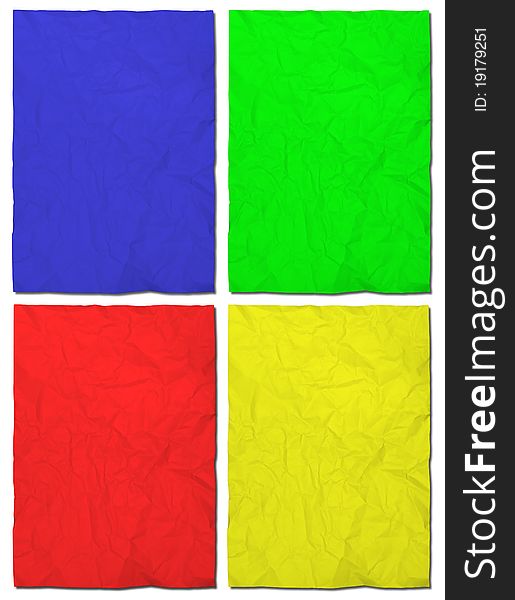 Colorful paper crumpled set isolated