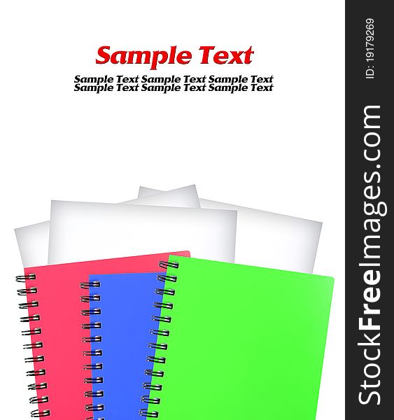 Colored Notebook And White Paper Isolated
