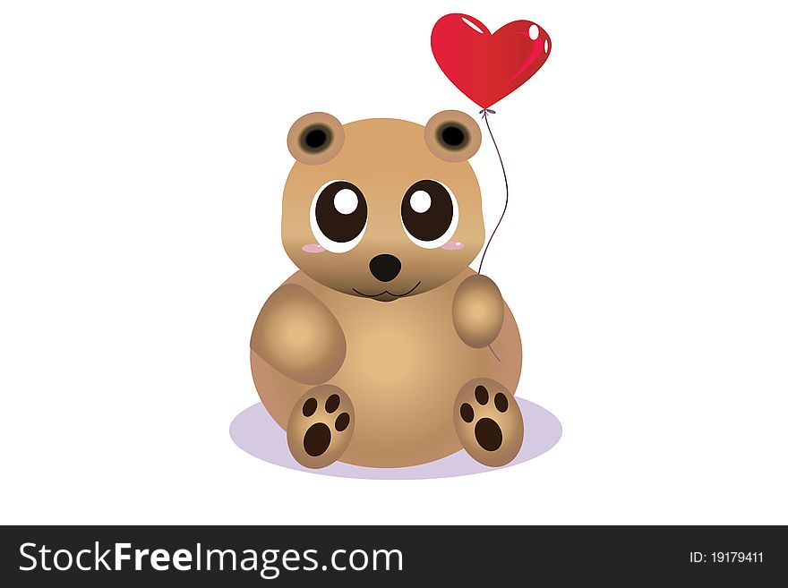 A cute teddy bear holding a balloon heart. A cute teddy bear holding a balloon heart.