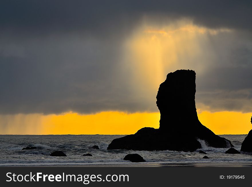 Shaft of light breaks through the cloud at Second Beach