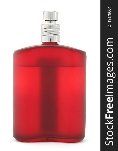 Red perfume bottle in white background