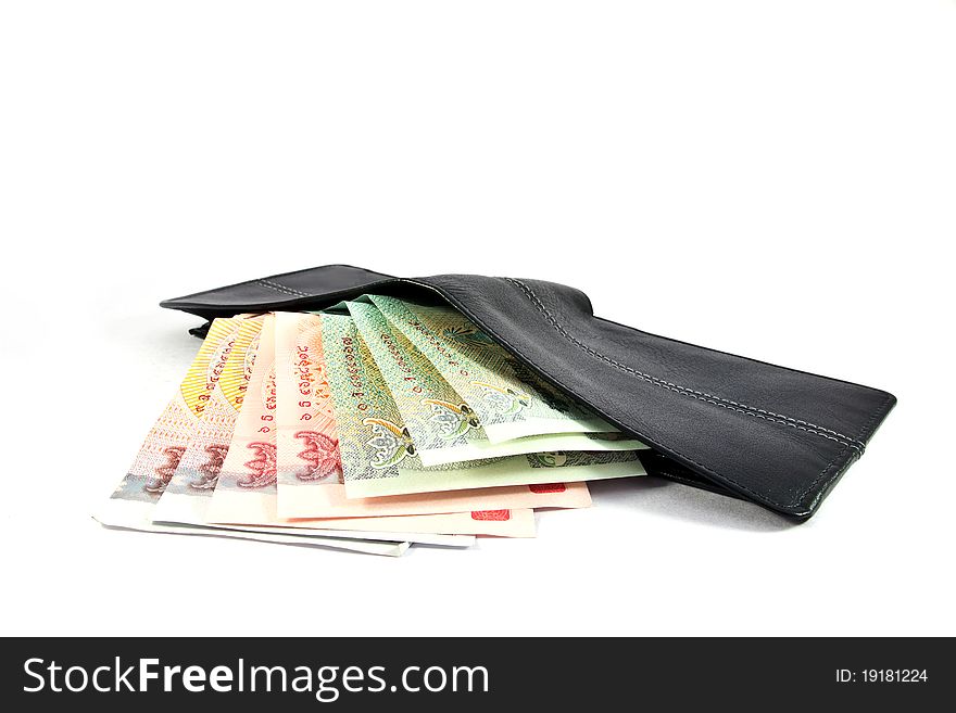 Money in wallet,isolated on white background