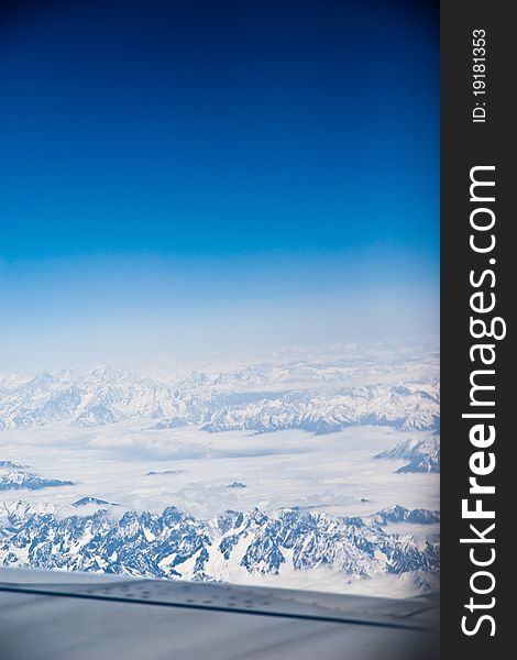 Tibet snow moutain in air, I seat beside window