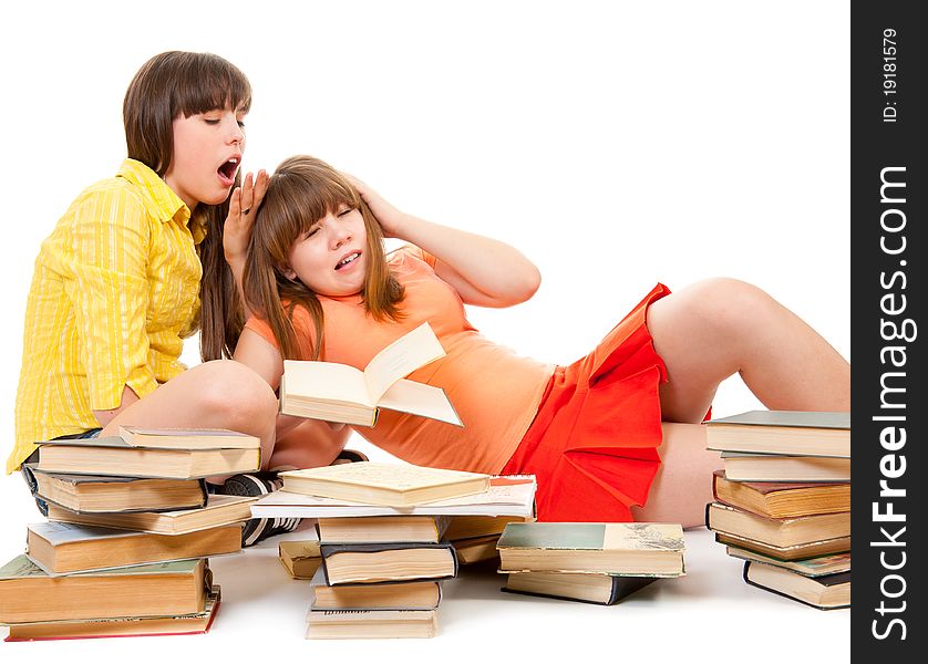 Two schoolgirls were tired of reading books