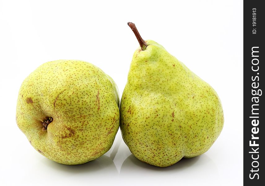 Green Pears on white background