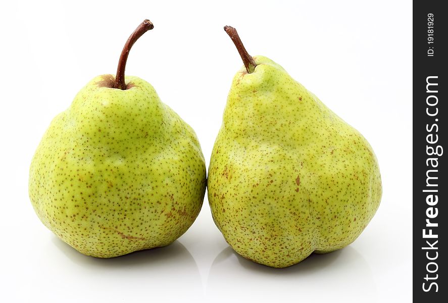 Green Pears on white background