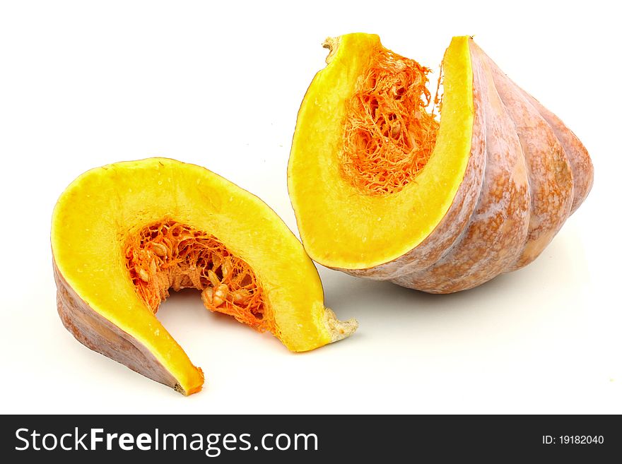 Two piece of pumpkin isolated on white