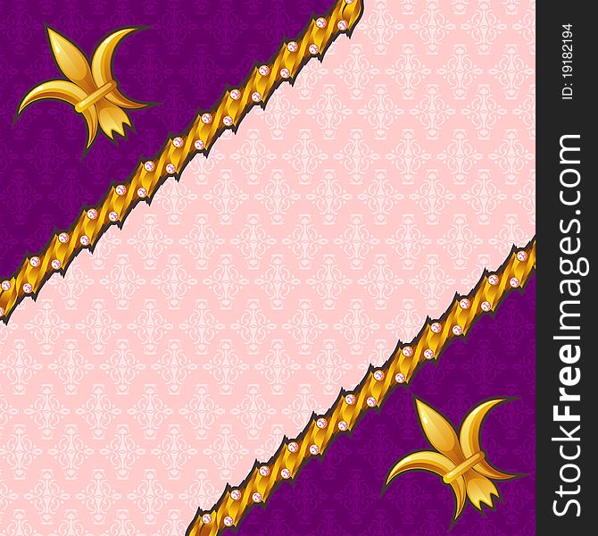 Retro damask background with gold dividers and fleur-de-lis. Retro damask background with gold dividers and fleur-de-lis