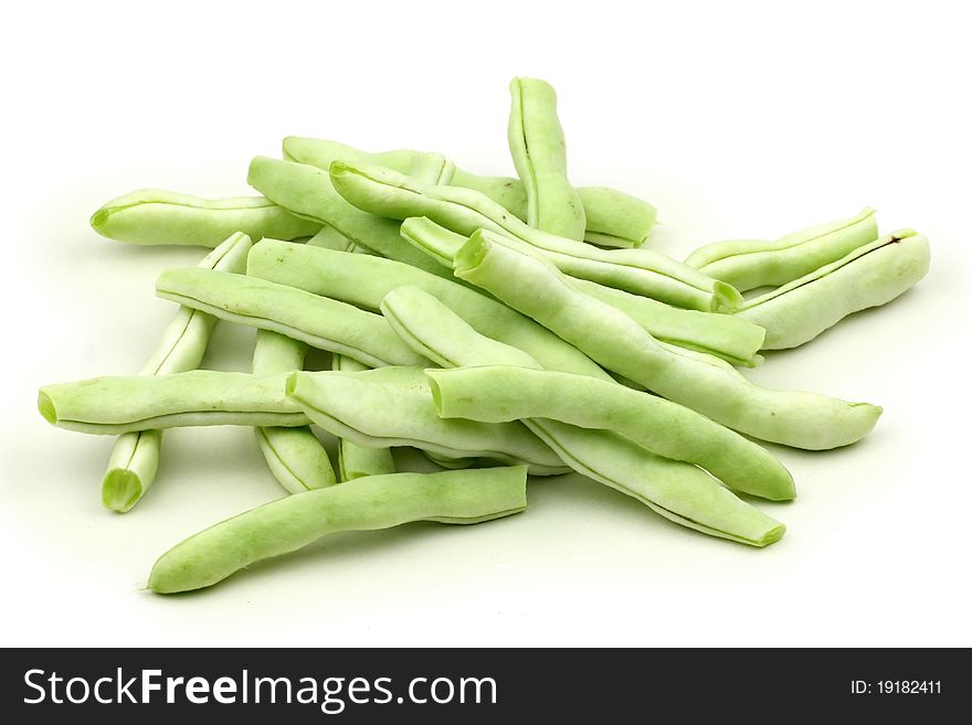 Bunch of green beans  on white.