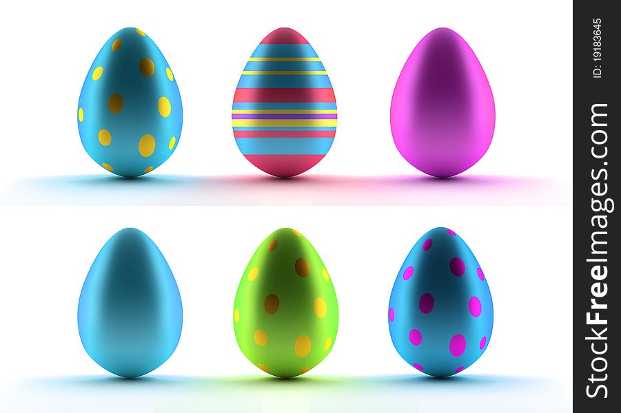 Image of six Easter eggs over white background