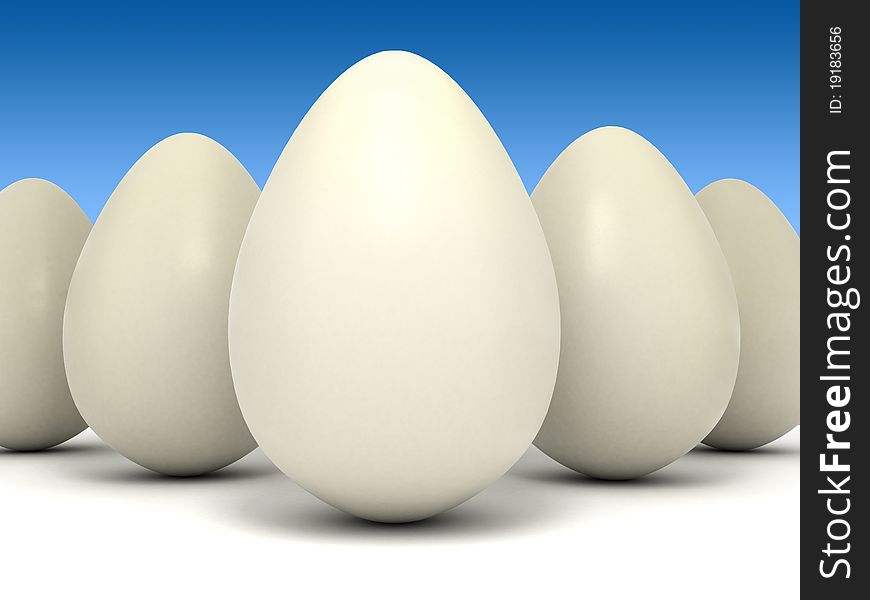 Group of white eggs. 3D generated.