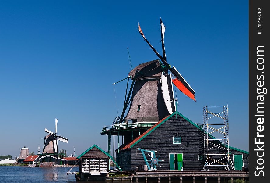 Traditional Dutch A water wind mill, spring, Holland