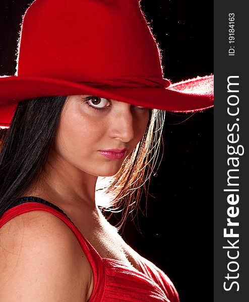 Sexy brunette wearing the red hat. Sexy brunette wearing the red hat