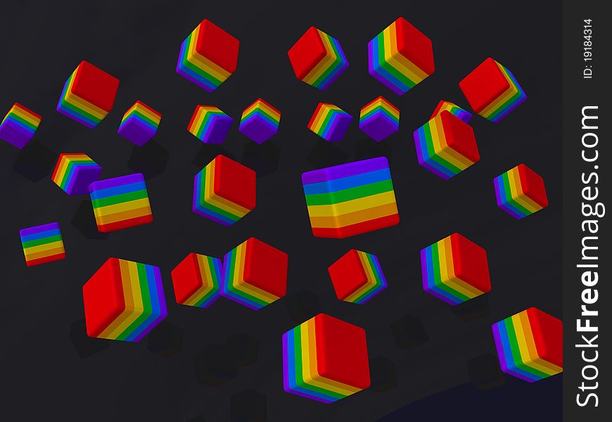 Rainbow cubes on a black background