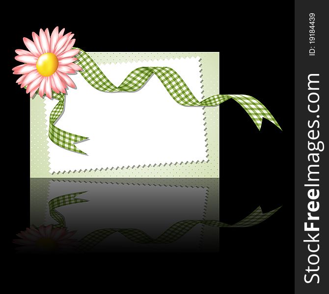 Card template daisy flower and ribbon
