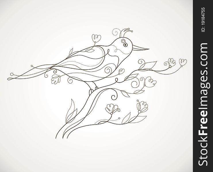 Vector bird with floral elements