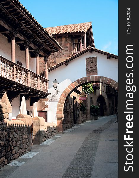 Poble Espanyol in Barcelona, Spain, old Spain street view