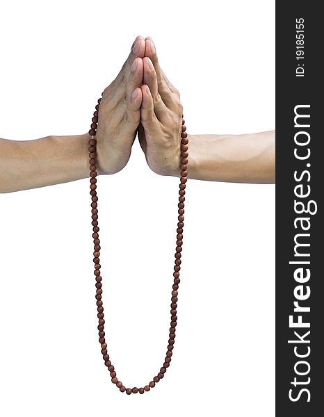 Hands holding beads necklace for prayer