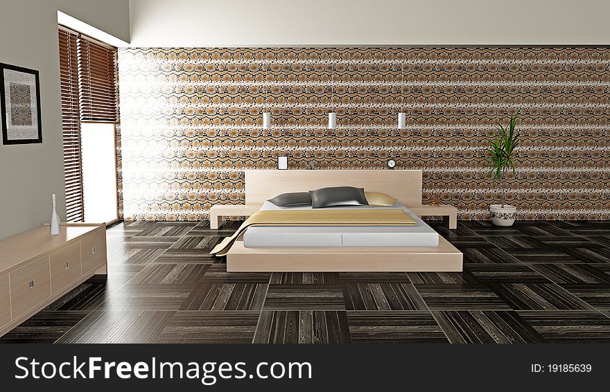 Modern interior of a bedroom room 3D