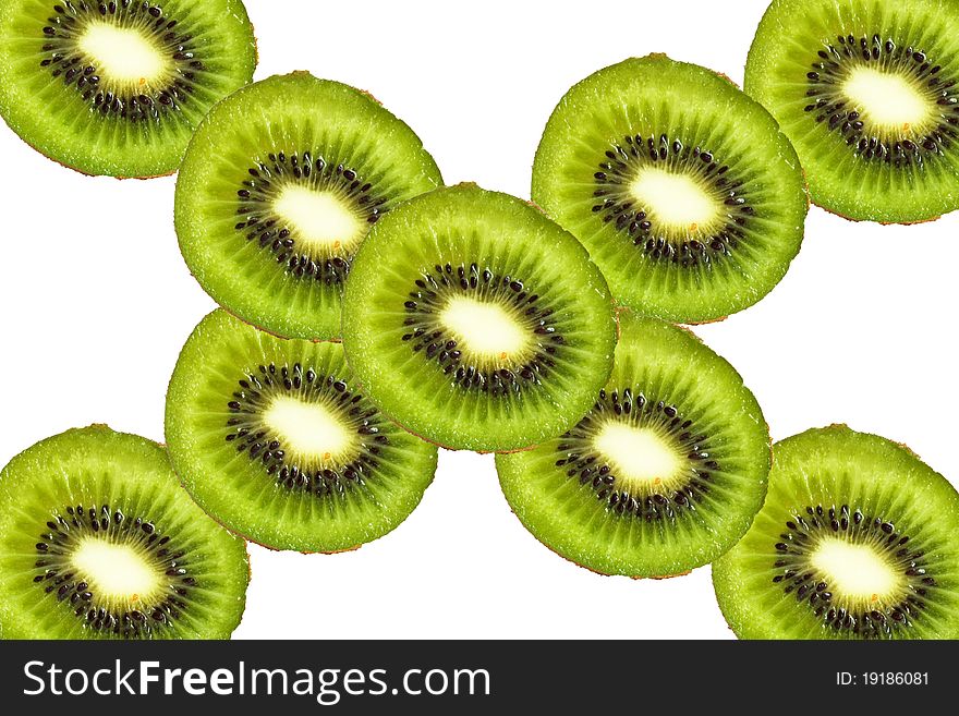 Kiwi isolated on white background as a cross. Kiwi isolated on white background as a cross
