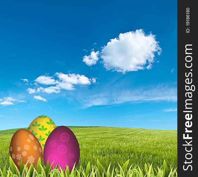 Colorful Easter Eggs on grass